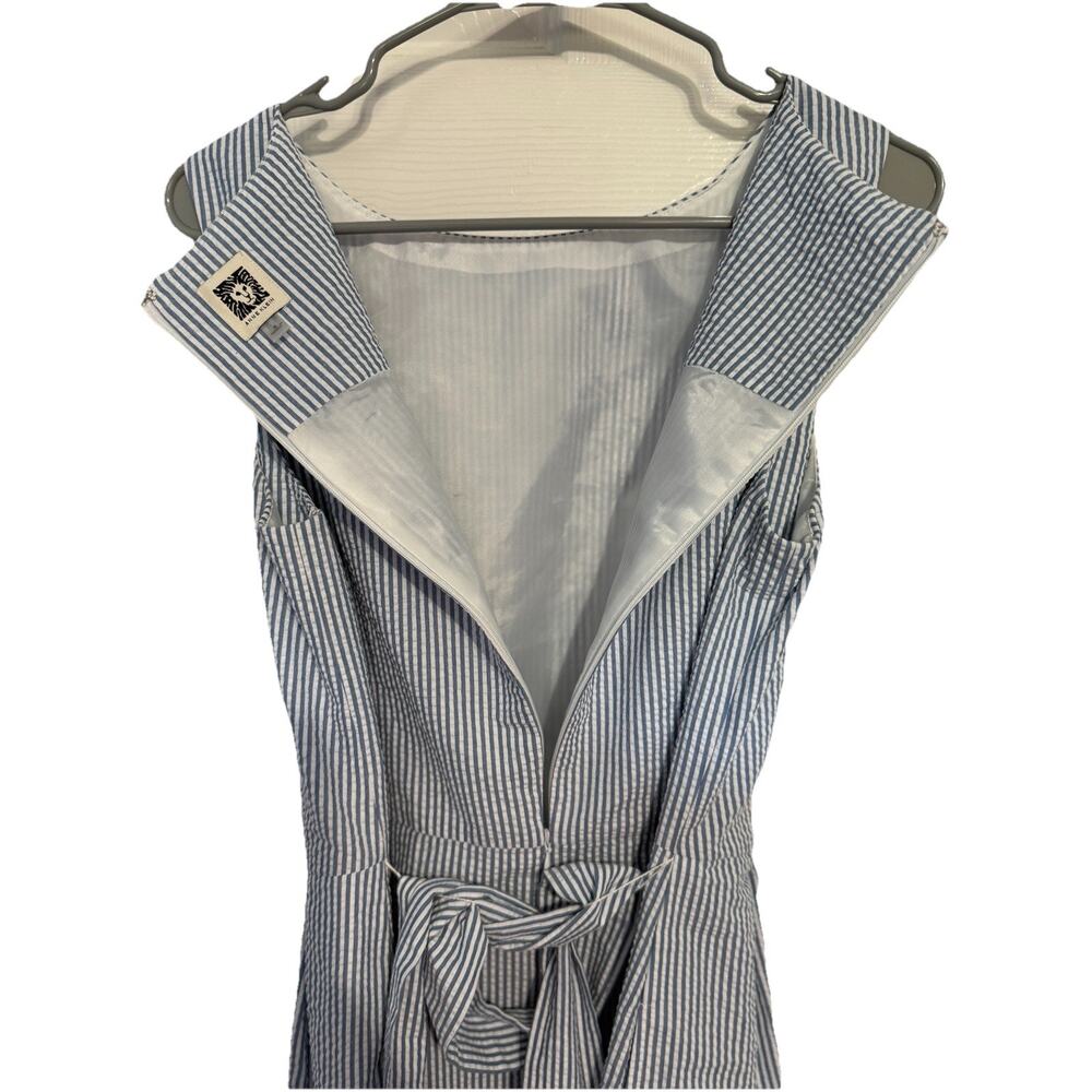 Anne Klein Blue White Seersucker Dress Size 8 Sleeveless Fit & Flare - Picture 5 of 9